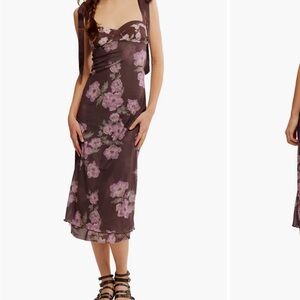 Free People Floral Midi Dress - Brown and Purple